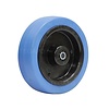 Elastisch rubber wiel blauw 125mm 3KO rollager asgat 8mm