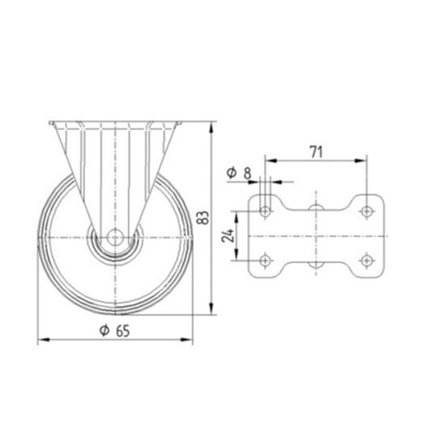 TENTE bokwiel 65mm  1PP plaat