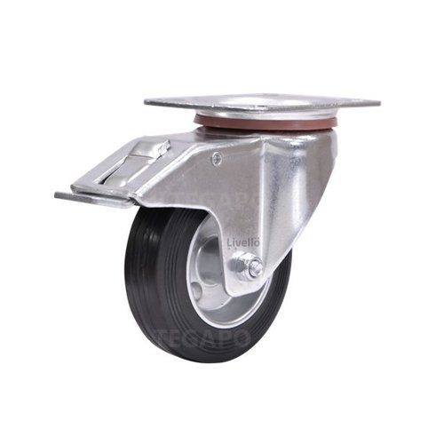 EdelRader zwenkwiel rubber 100mm 2SO plaat met rem 