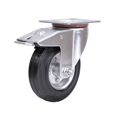 EdelRader zwenkwiel rubber 125mm 2SO plaat met rem 