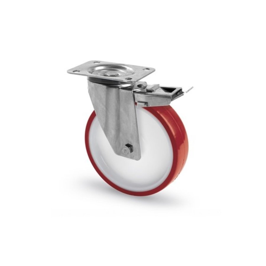 Livellö zwenkwiel RVS 80 nylon NOC rood plaatbevestiging met rem-1