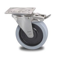 Livellö zwenkwiel RVS 125 elastisch rubber plaat met rem