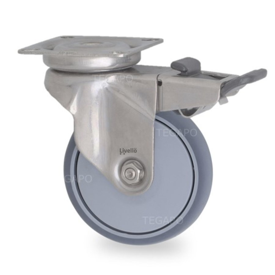 Livellö zwenkwiel RVS 125 7TPKO plaat met rem-1