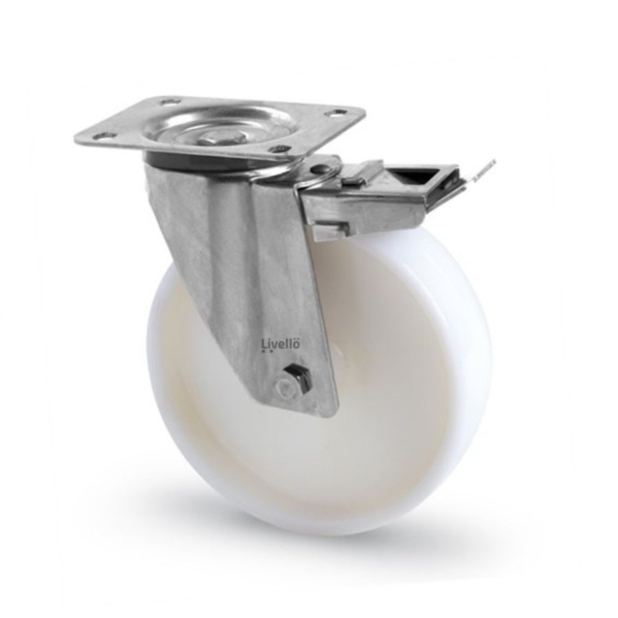 Livellö zwenkwiel RVS 125 nylon NO plaat met rem-1