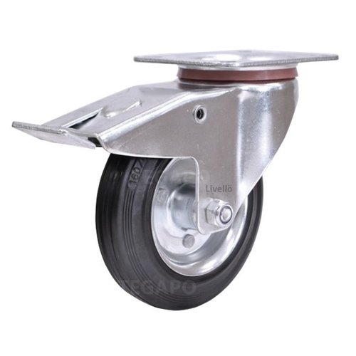 EdelRader zwenkwiel rubber 160mm 2SO plaat met rem 
