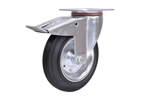 EdelRader zwenkwiel rubber 200mm 2SO plaat met rem 