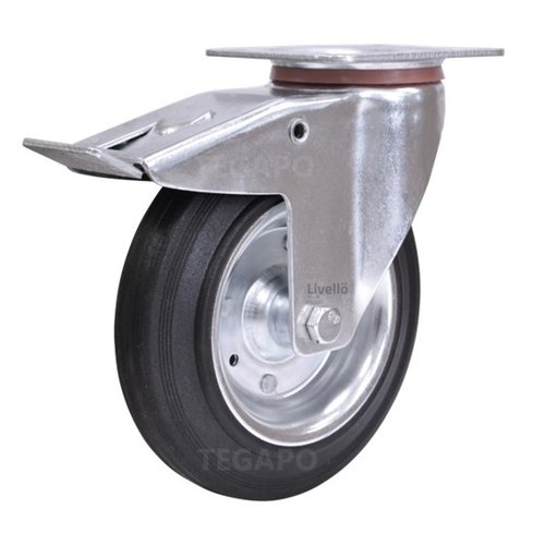 EdelRader zwenkwiel rubber 200mm 2SO plaat met rem 