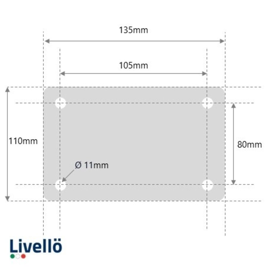 LIVELLO zwenkwiel rubber 200 5SO plaat met rem