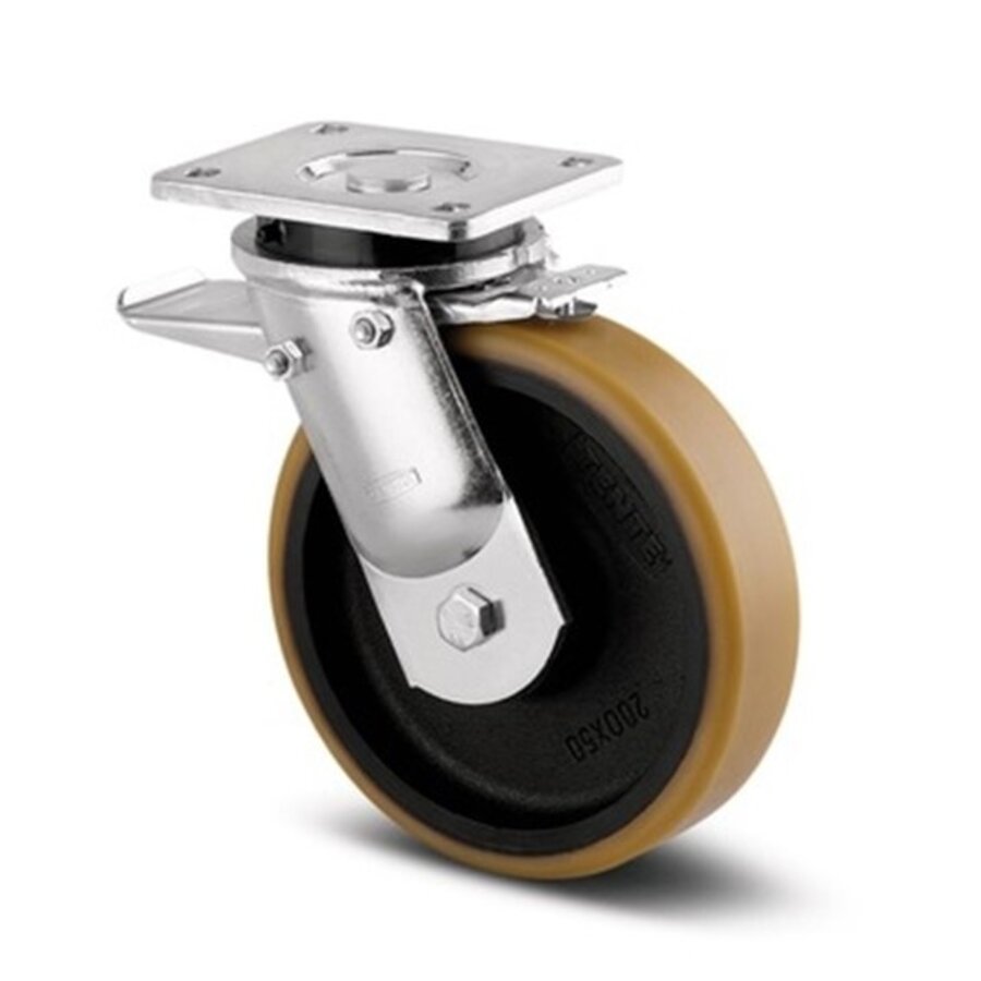 TENTE Zwenkwiel polyurethaan Xtreme 125 6GO plaat met rem-1