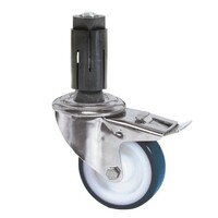 TENTE Zwenkwiel RVS 125 nylon NOC blauw ronde buis 31-35mm met rem