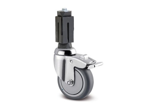 TENTE zwenkwiel RVS 75 7TPKO vierkante koker 21,5-24mm met rem 