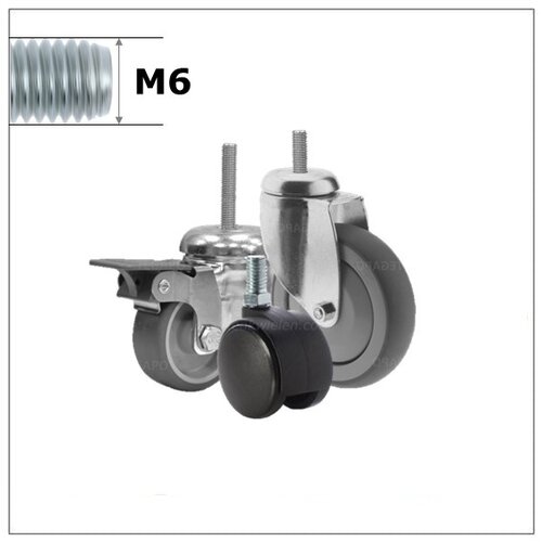 Zwenkwielen met M6 schroefdraad