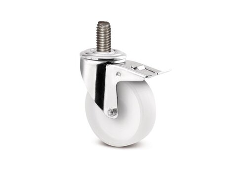 Zwenkwiel RVS 100 nylon NO M12x35 met rem  Zwenkwiel RVS 100 nylon NO M12x35 met rem