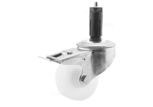 Zwenkwiel nylon 80 3NO ronde buis 31-35mm met rem  Zwenkwiel nylon 80 3NO ronde buis 31-35mm met rem