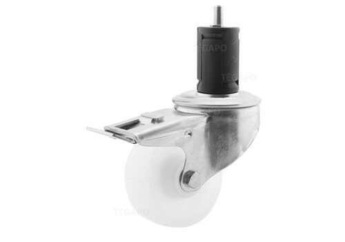 Zwenkwiel nylon 80 3NO ronde buis 40-45mm met rem  Zwenkwiel nylon 80 3NO ronde buis 40-45mm met rem