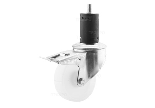 Zwenkwiel nylon 100 3NO ronde buis 36-39mm met rem  Zwenkwiel nylon 100 3NO ronde buis 36-39mm met rem