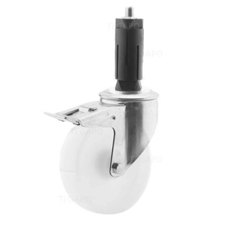 Zwenkwiel nylon 125 3NO ronde buis 27-30mm met rem-1