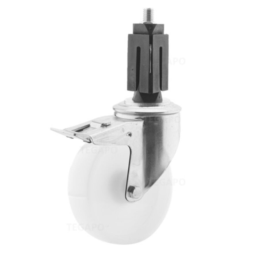Zwenkwiel nylon 125 3NO vierkante koker 27-30mm met rem-1