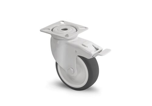 Wit zwenkwiel 75mm plaat met rem 