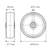 thumb-Wiel 50mm 1PP zwart asgat 6mm naaf 21,7-2