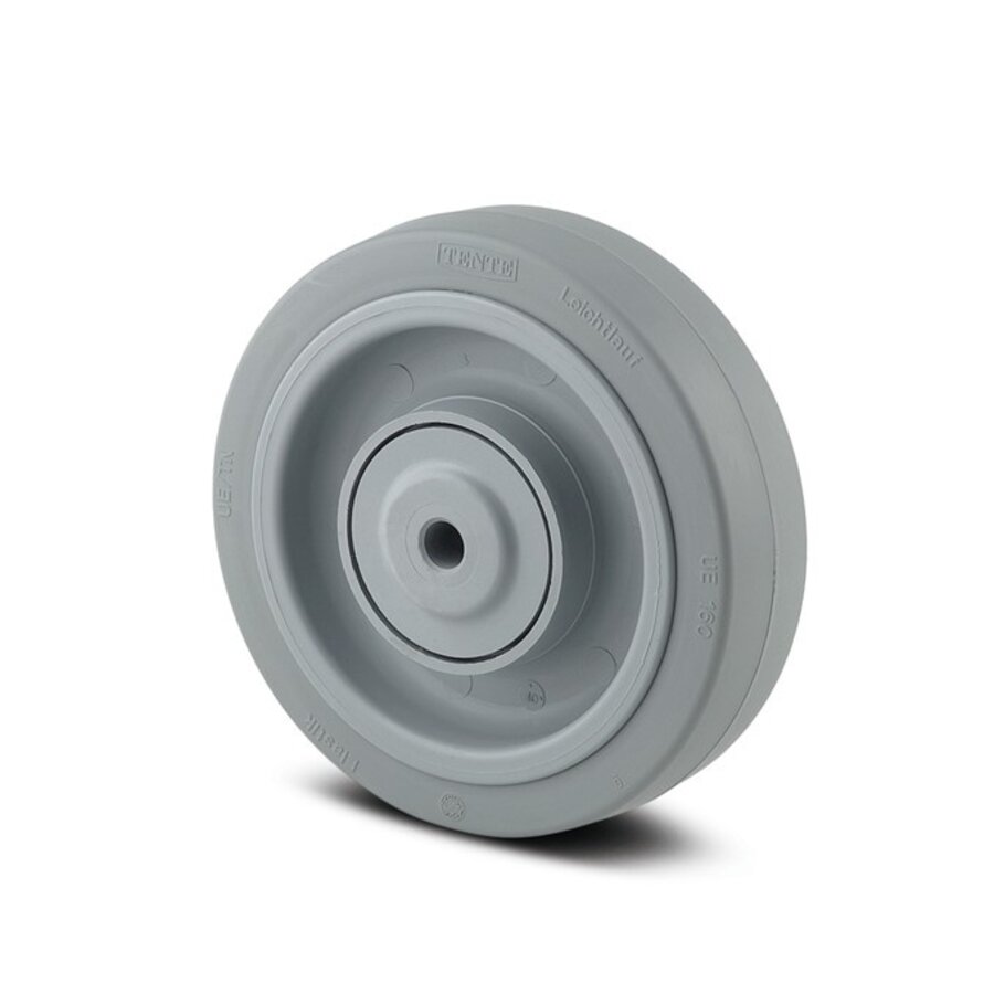 Wiel 125mm elastisch rubber RVS kogellager asgat 8mm naaf 45-1