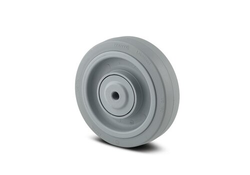 Wiel 160mm elastisch rubber RVS kogellager asgat 12mm naaf 60 