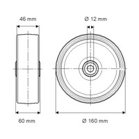 thumb-Wiel 160mm elastisch rubber RVS kogellager asgat 12mm naaf 60-2