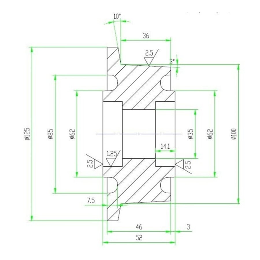 Livellö flenswiel gietijzer precisiekogellager 100x46mm-3
