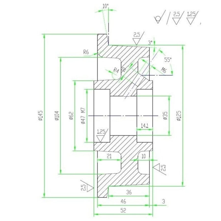Livellö flenswiel gietijzer precisiekogellager 125x46mm-3
