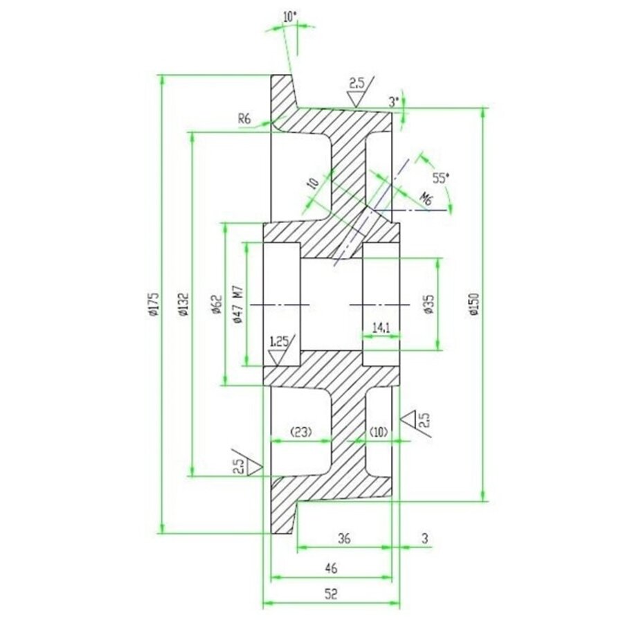 Livellö flenswiel gietijzer precisiekogellager 150x46mm-3