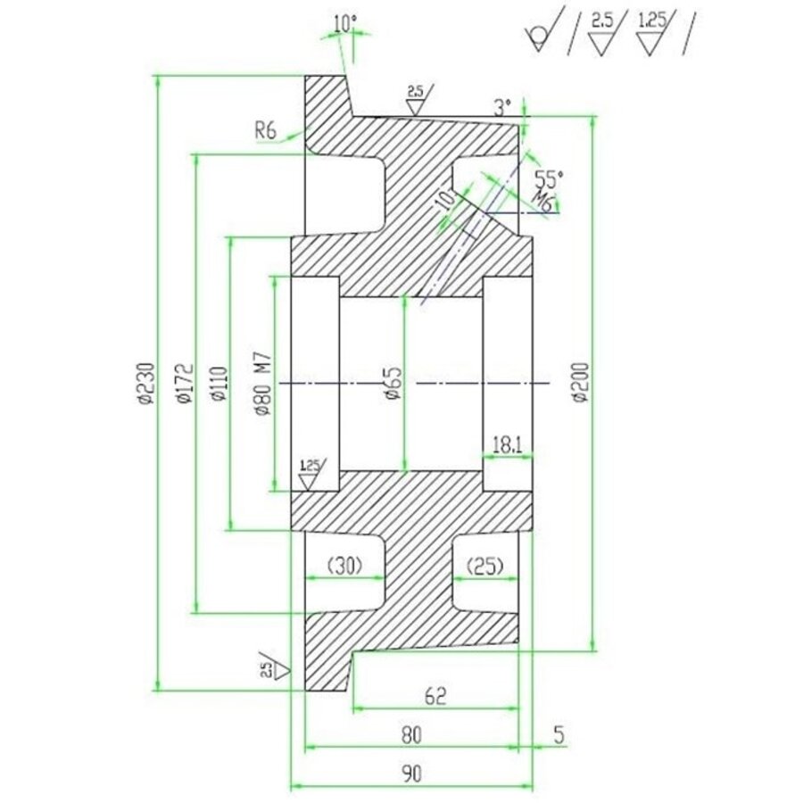 Livellö flenswiel gietijzer precisiekogellager 200x80mm-3