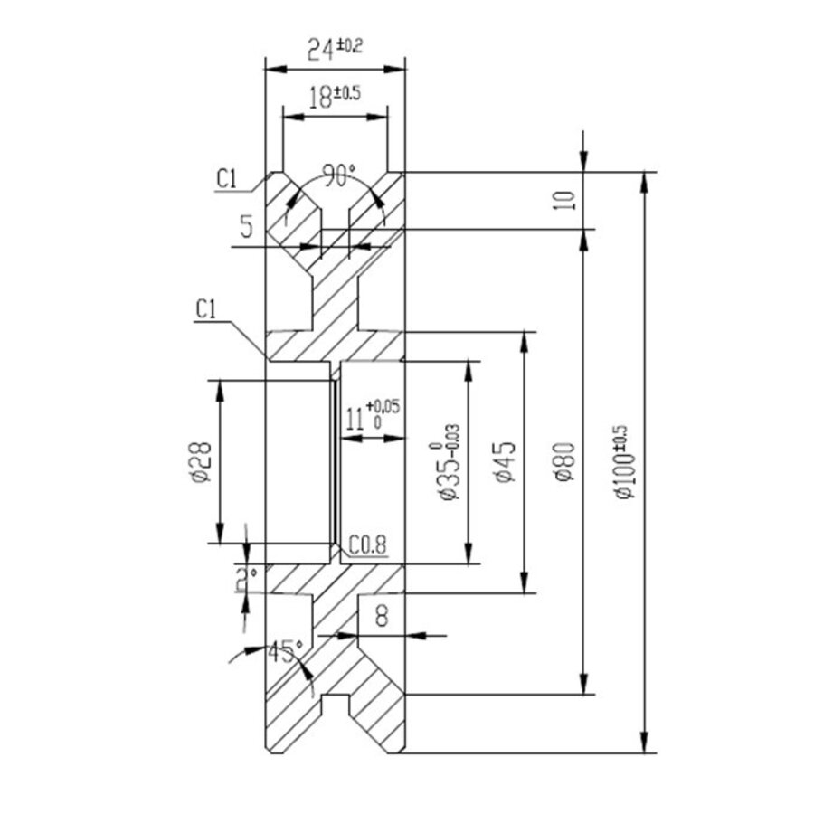 Livellö groefwiel gietijzer precisiekogellager 100x24mm-2