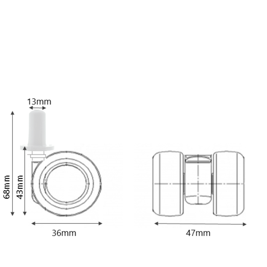 Möbelmann XPU wiel 36mm plug 13mm-2