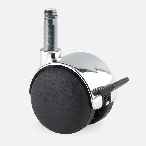 PP chrome wiel 50mm stift 8mm met rem 