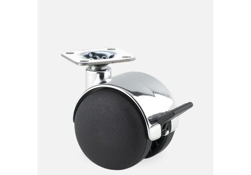 PP chrome wiel 50mm plaat 42x42mm met rem 