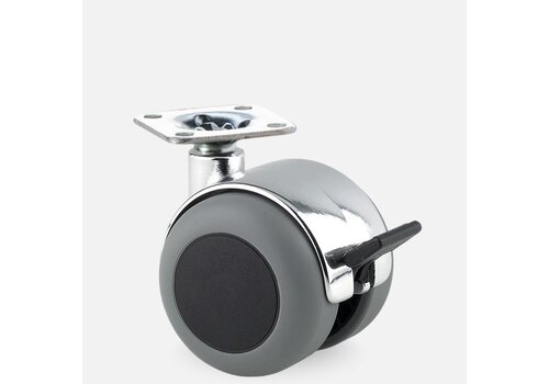PPTP chrome wiel 50mm plaat 30x30mm met rem 