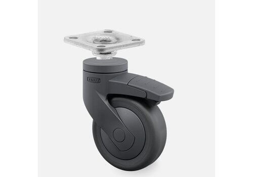 SYTP zwart afdekkap wiel 75mm plaat 38x38mm met rem  SYTP zwart afdekkap wiel 75mm plaat 38x38mm met rem