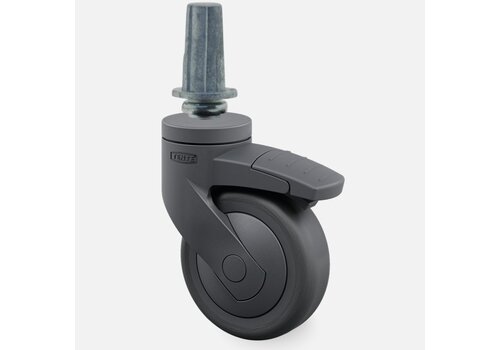SYTP zwart afdekkap wiel 75mm plug rond staal 13mm met rem  SYTP zwart afdekkap wiel 75mm plug rond staal 13mm met rem
