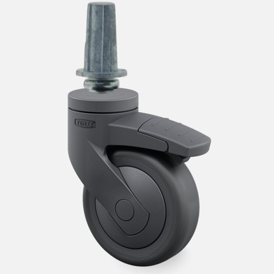 SYTP zwart afdekkap wiel 75mm plug rond staal 13mm met rem-1