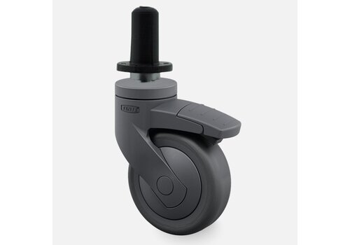SYTP zwart afdekkap wiel 75mm plug rond kunststof 13mm met rem  SYTP zwart afdekkap wiel 75mm plug rond kunststof 13mm met rem