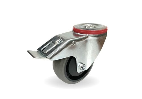 EdelRader zwenkwiel elastisch rubber grijs 80mm 2KO boutgat met rem 