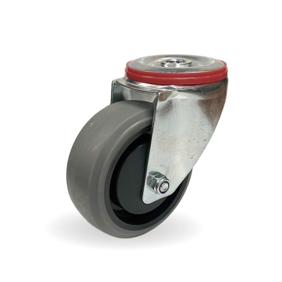 EdelRader zwenkwiel elastisch rubber grijs 125mm 2KO boutgat-1