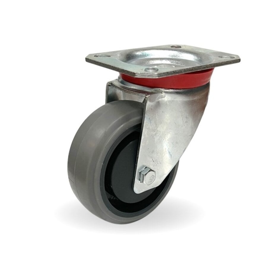 EdelRader zwenkwiel elastisch rubber grijs 80mm 2KO plaat-1