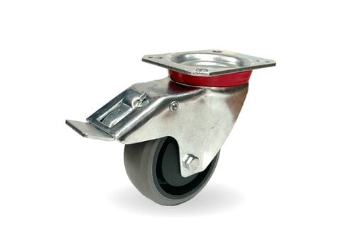 EdelRader zwenkwiel elastisch rubber grijs 80mm 2KO plaat met rem 