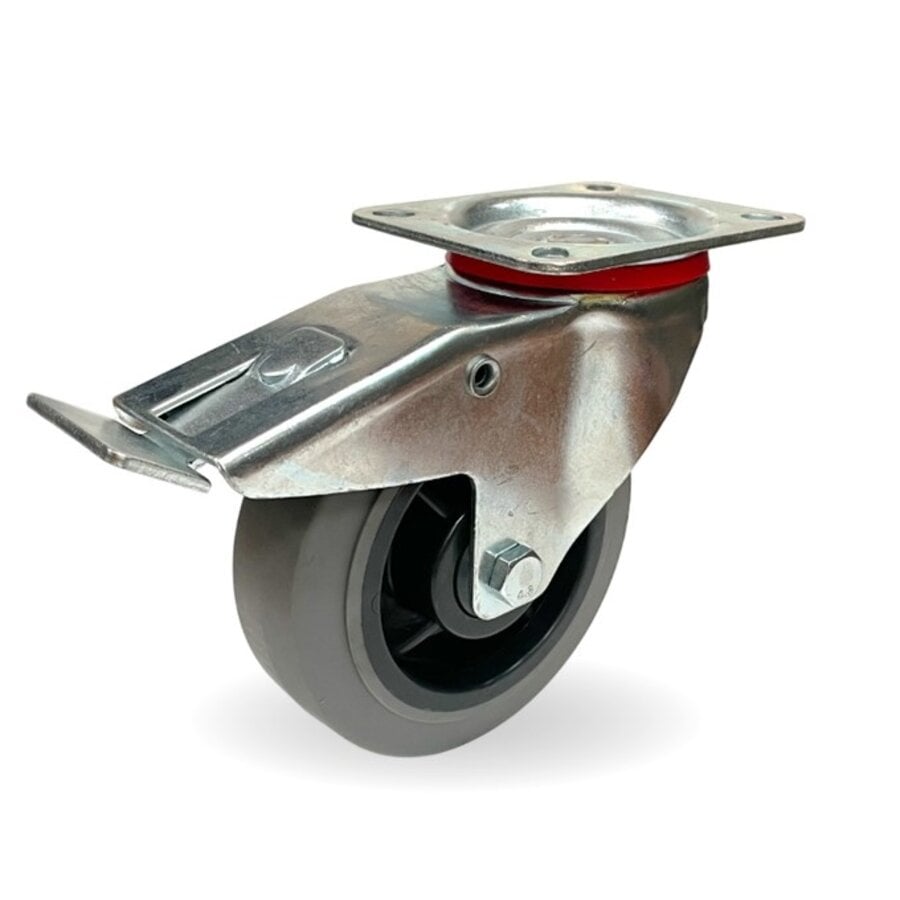 EdelRäder zwenkwiel elastisch rubber grijs 160mm 2KO plaat met rem-1