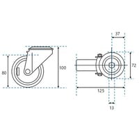 thumb-EdelRader zwenkwiel elastisch rubber grijs 100mm 2KO boutgat-2