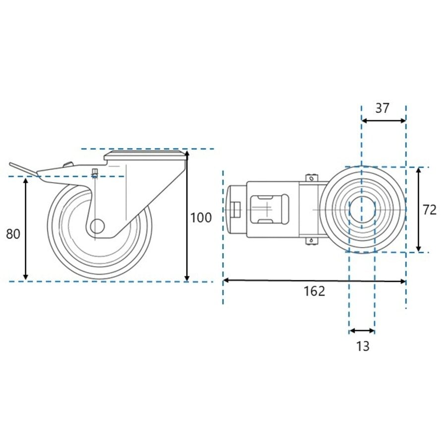 EdelRader zwenkwiel elastisch rubber grijs 125mm 2KO boutgat met rem-2