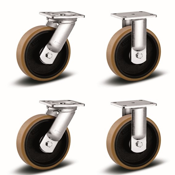 Set zwenkwielen – Polyurethaan 125mm, 1,5 ton