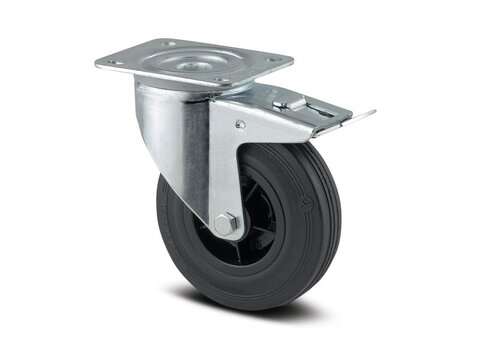 TENTE Zwenkwiel rubber 125 3KO plaat met rem 