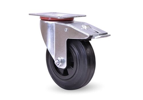 EdelRader zwenkwiel rubber 80mm 2KO plaat met rem 